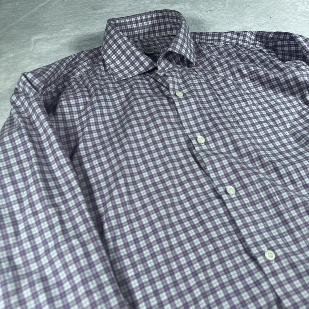Peter Millar Shirt Mens Large Purple Plaid Button Down Stretch Long Sleeve Dress